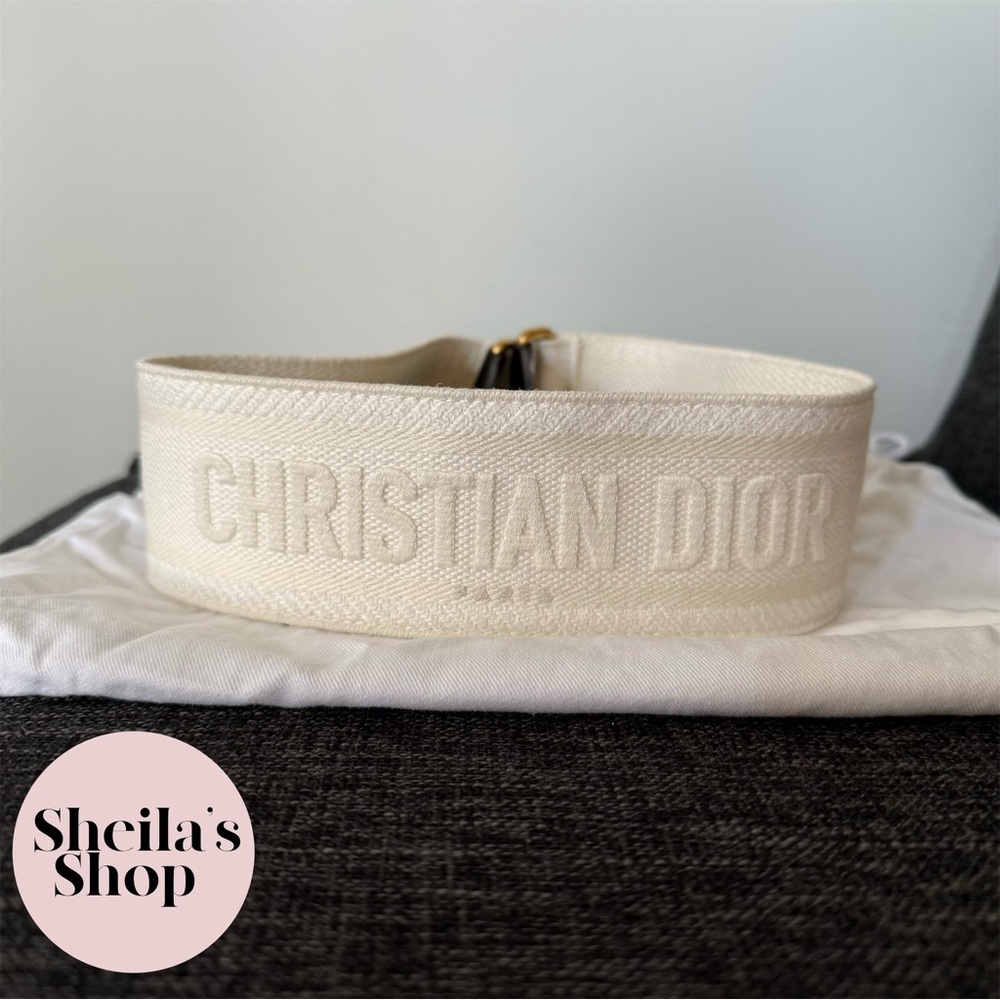 NWT Christian Dior White / Cream Embroidered Oblique Canvas Shoulder Bag Strap